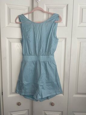 Elle rae women's junior Dusty Blue Polka Dot Tangerine dream Romper.  #0317